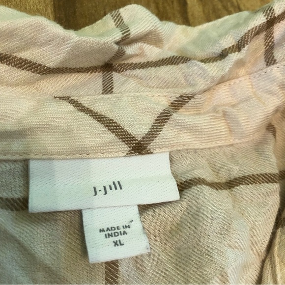 J. Jill Tan Brown Check Button Up Collared Long Sleeve Shirt Womens Size XL - Picture 4 of 8